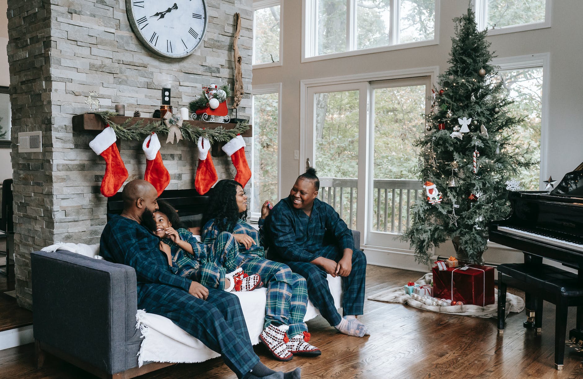 happy black family enjoying christmas holidays at home